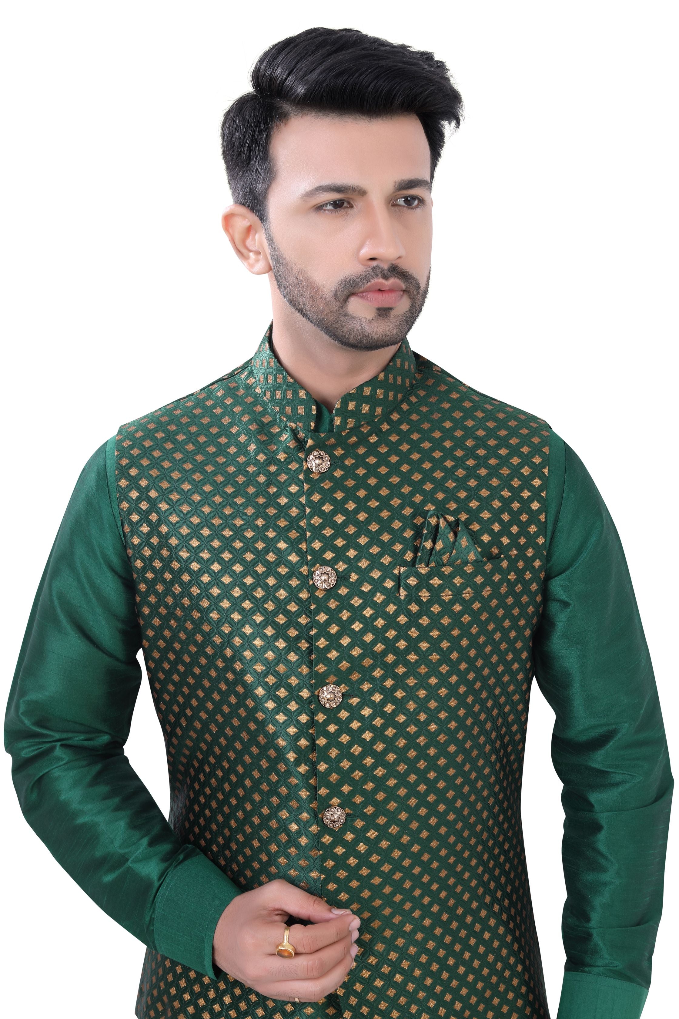 Black Banarasi Kinkhab 3 pieces Vest coat suit main image 1