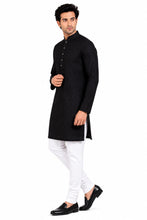 Load image into Gallery viewer, Men's Black Textured Kurta Churidar Set