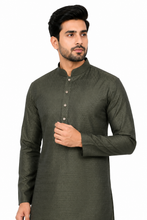 Load image into Gallery viewer, Men's Bottle Green Textured Kurta Churidar Set