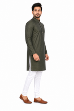 Load image into Gallery viewer, Men's Bottle Green Textured Kurta Churidar Set