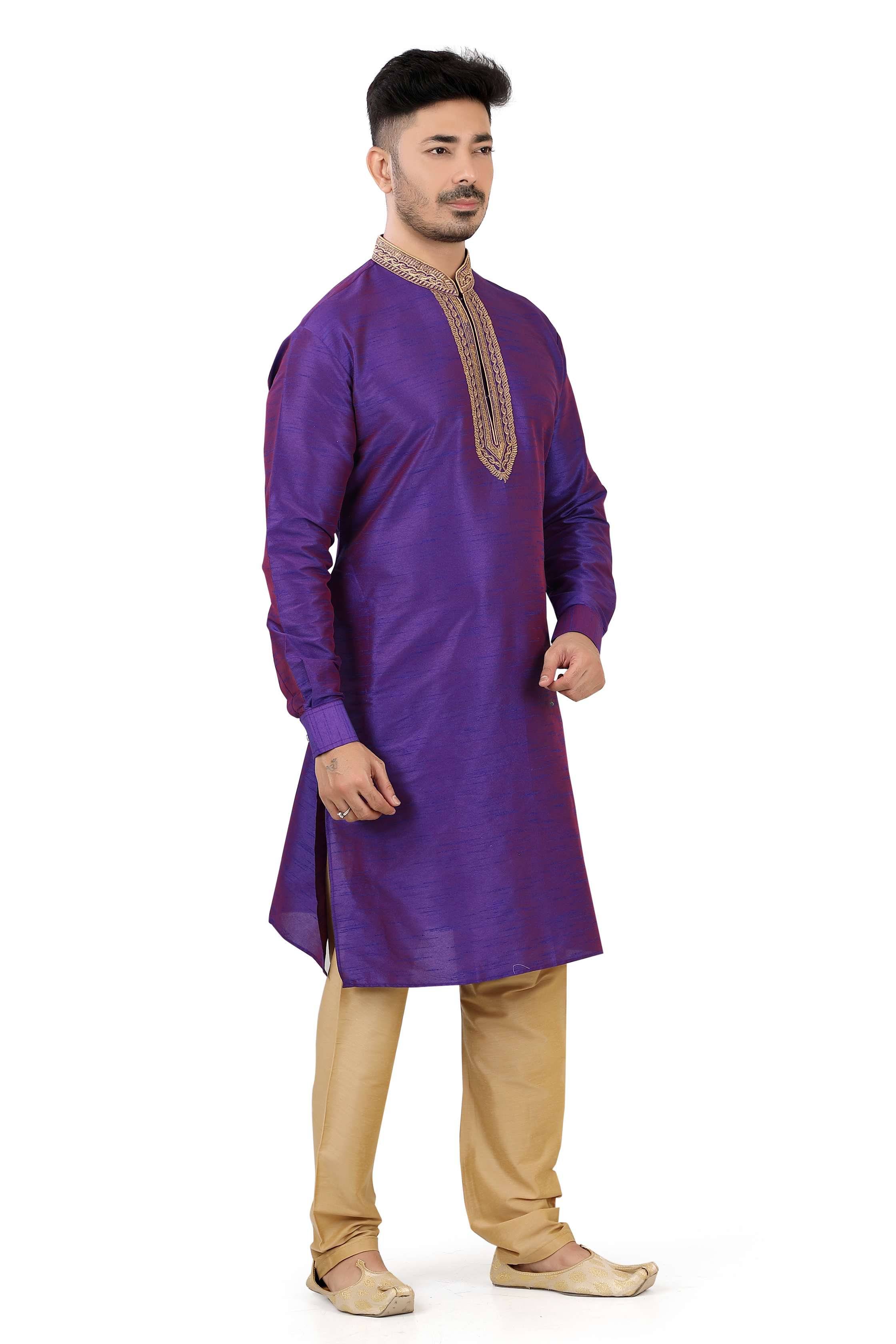 White Kurta Banarasi Dhupion Silk Pant