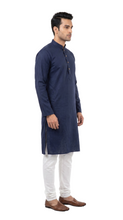 Load image into Gallery viewer, Men's Navy Blue Textured Kurta Churidar Set
