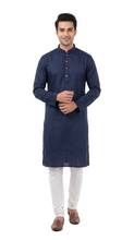 Load image into Gallery viewer, Men's Navy Blue Textured Kurta Churidar Set