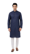 Load image into Gallery viewer, Men's Navy Blue Textured Kurta Churidar Set