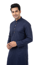 Load image into Gallery viewer, Men's Navy Blue Textured Kurta Churidar Set