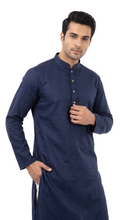 Load image into Gallery viewer, Men's Navy Blue Textured Kurta Churidar Set
