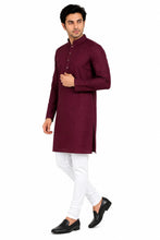 Load image into Gallery viewer, Men's Wine Textured Kurta Churidar Set