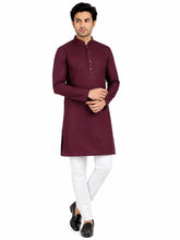 Load image into Gallery viewer, Men's Wine Textured Kurta Churidar Set