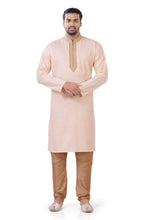 Load image into Gallery viewer, Plus size Cotton Embroidered Kurta Pajama set in Peach