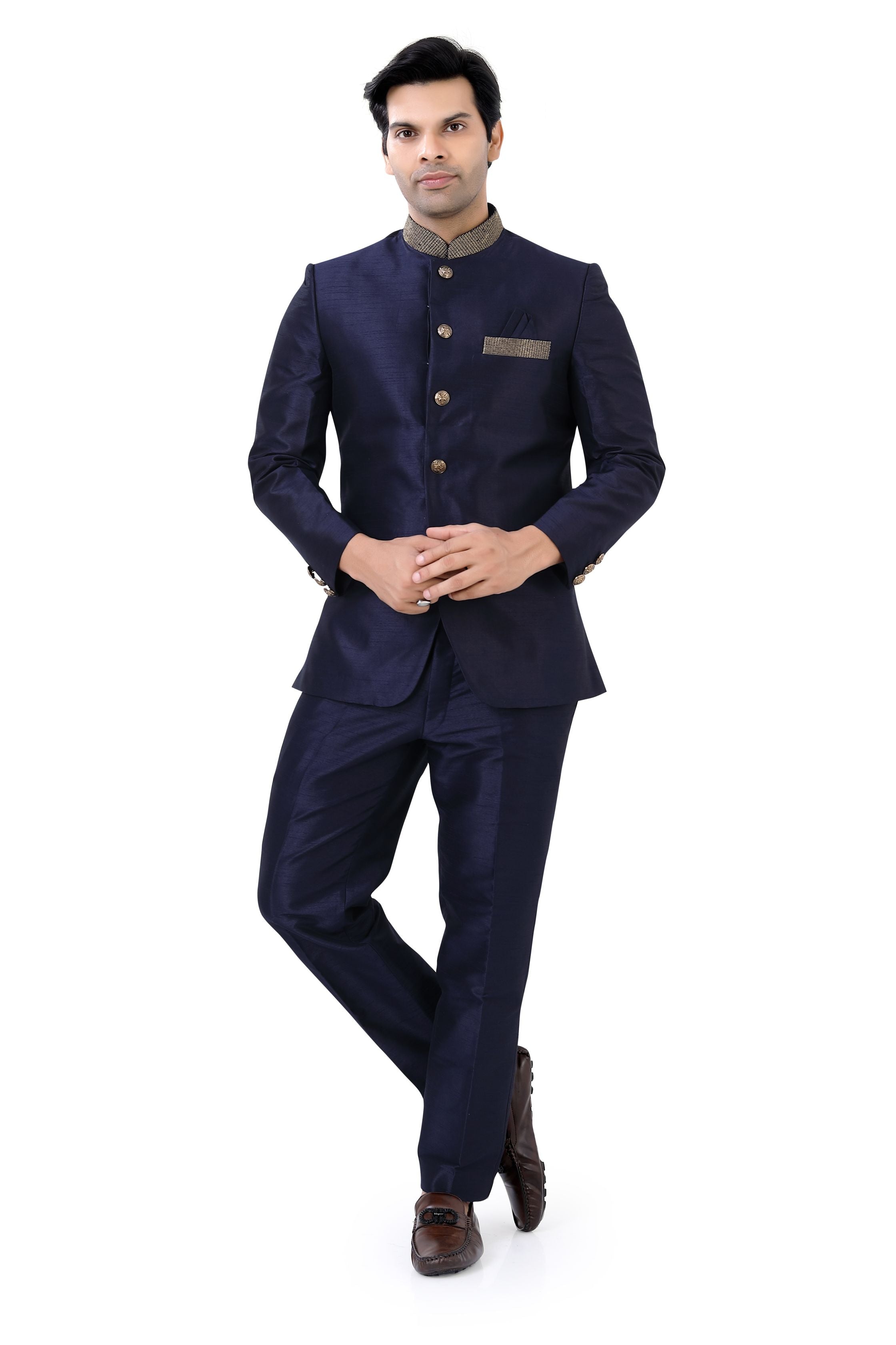Navy Blue Jodhpuri Kurta Set with Bead Work