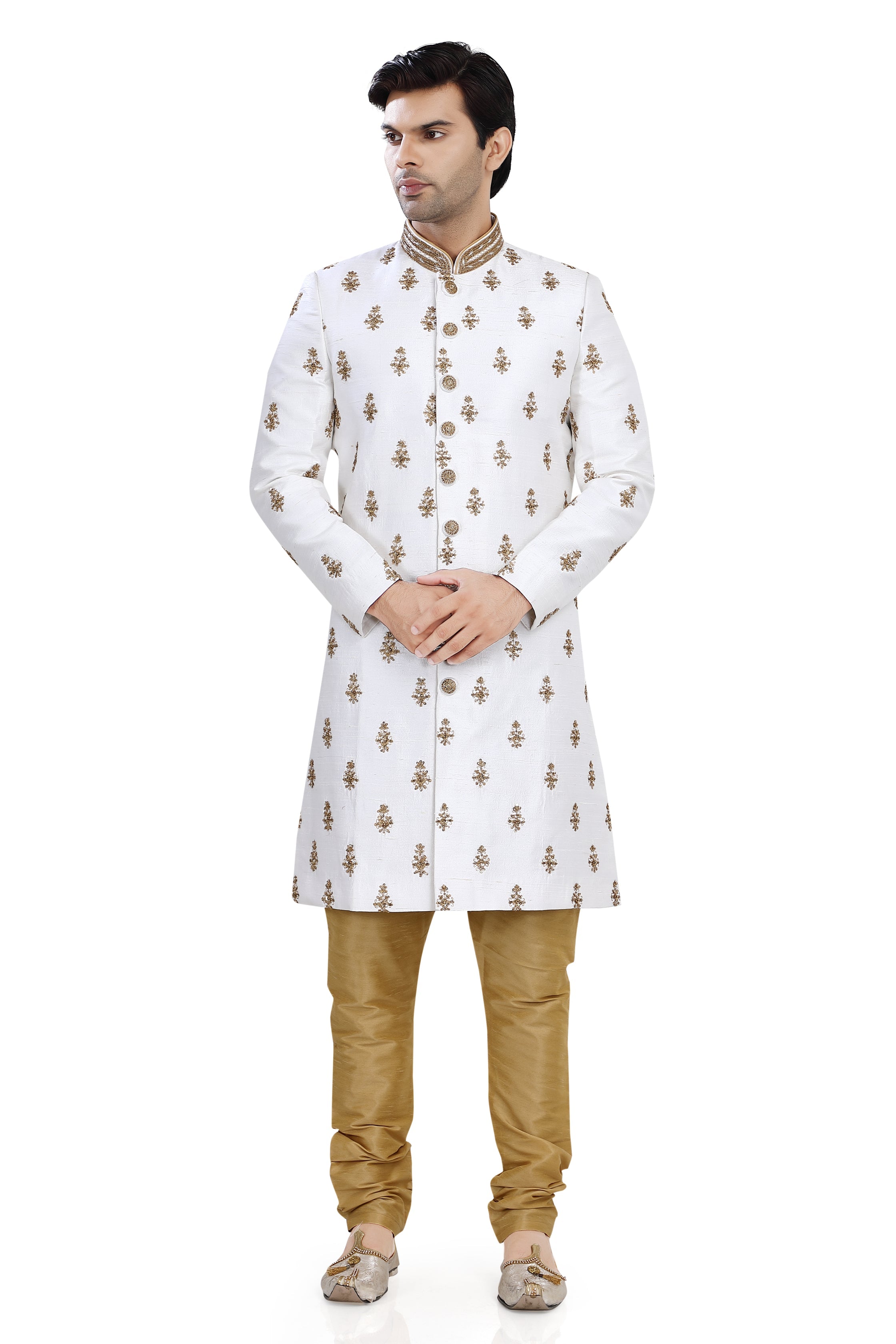 Silk Sherwani in white main image 0