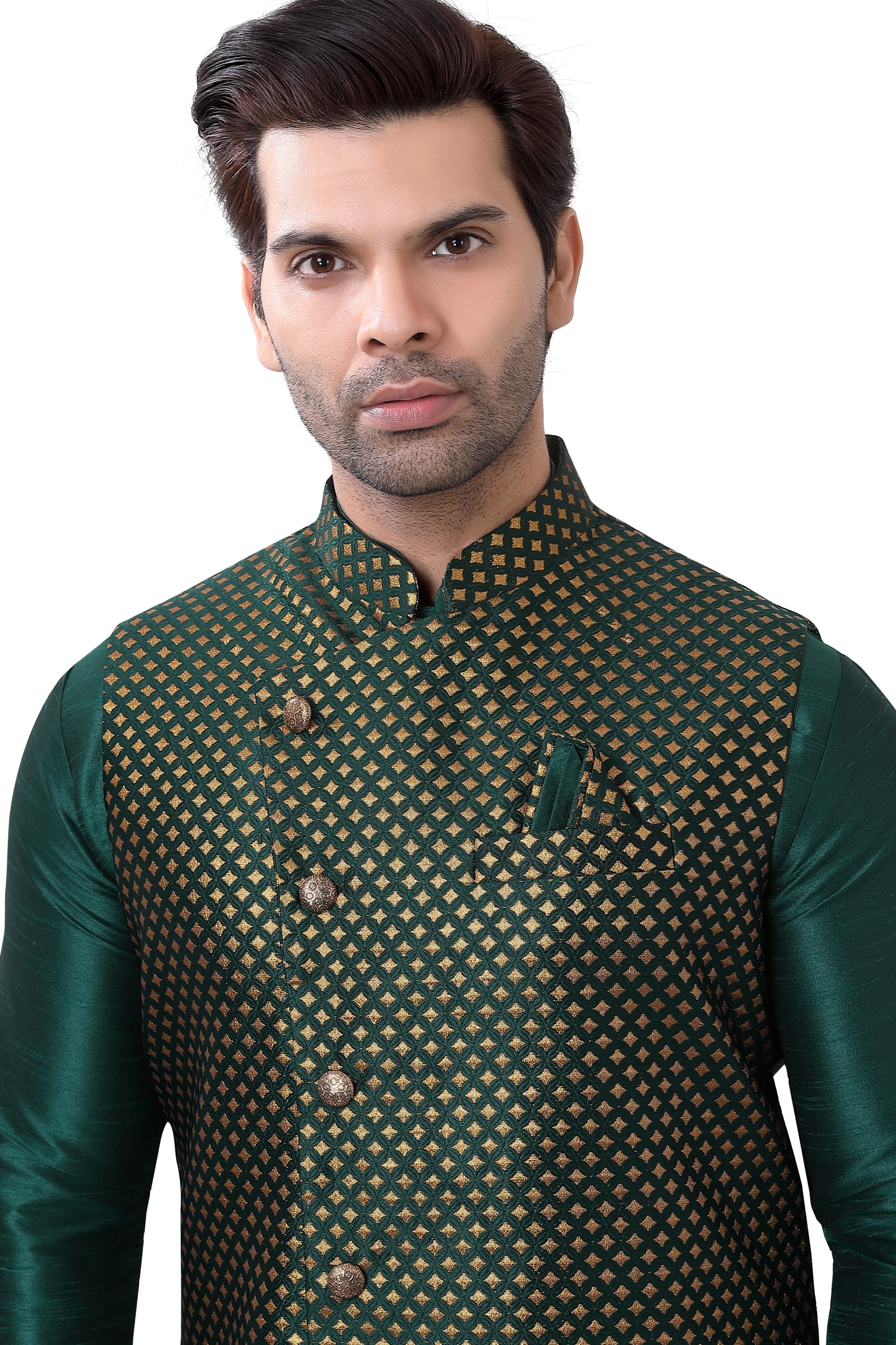 Banarasi Ethnic Jacket in Green with Gold Lace