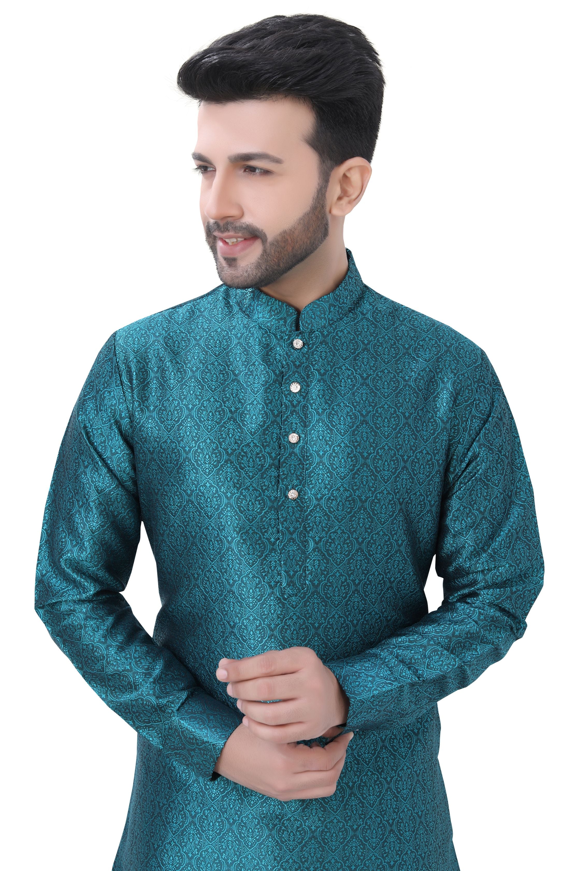 Self Jaquard Kurta in Peacock Rama Green Colour | Best Price in 2024 at ...