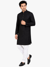 Load image into Gallery viewer, Men's Black Textured Kurta Churidar Set
