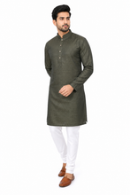 Load image into Gallery viewer, Men's Bottle Green Textured Kurta Churidar Set
