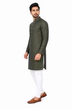 Load image into Gallery viewer, Men's Bottle Green Textured Kurta Churidar Set
