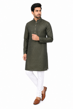 Load image into Gallery viewer, Men's Bottle Green Textured Kurta Churidar Set
