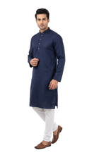 Load image into Gallery viewer, Men's Navy Blue Textured Kurta Churidar Set
