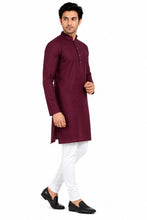 Load image into Gallery viewer, Men's Wine Textured Kurta Churidar Set
