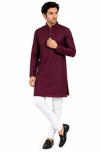 Load image into Gallery viewer, Men's Wine Textured Kurta Churidar Set
