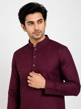 Load image into Gallery viewer, Men's Wine Textured Kurta Churidar Set
