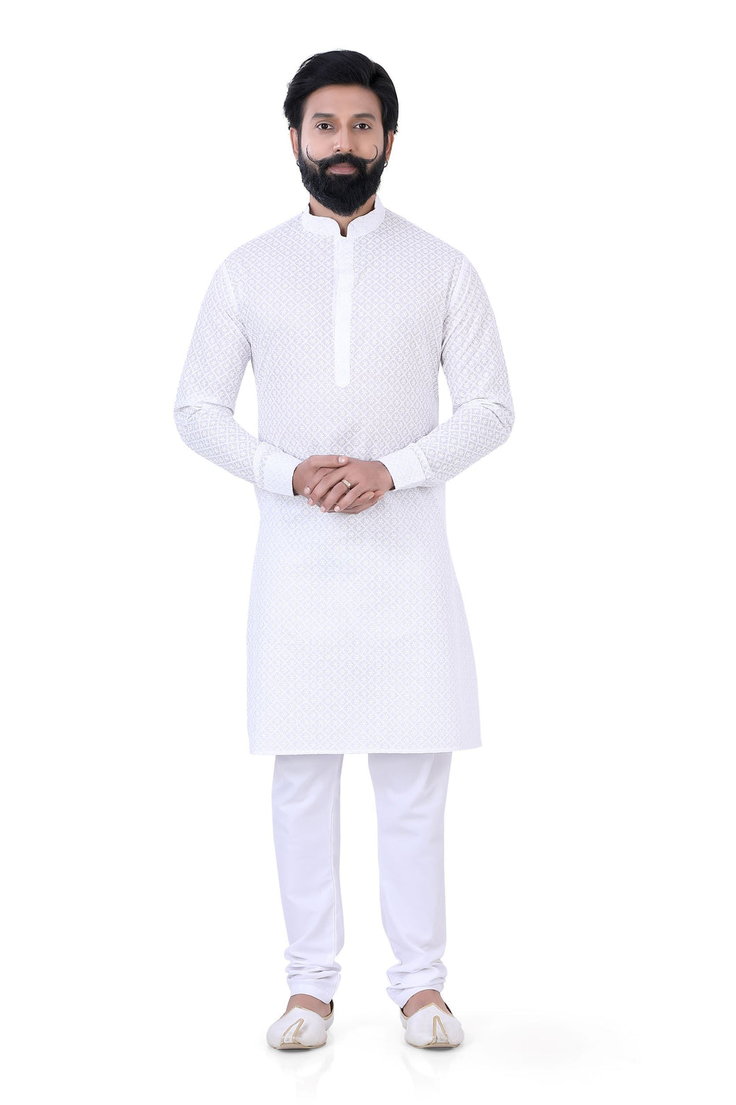 Cotton Lucknowi Chikankari Kurta Pajama Set in White