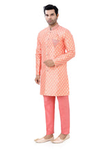Load image into Gallery viewer, Brocade silk Indo western in Coral Pink
