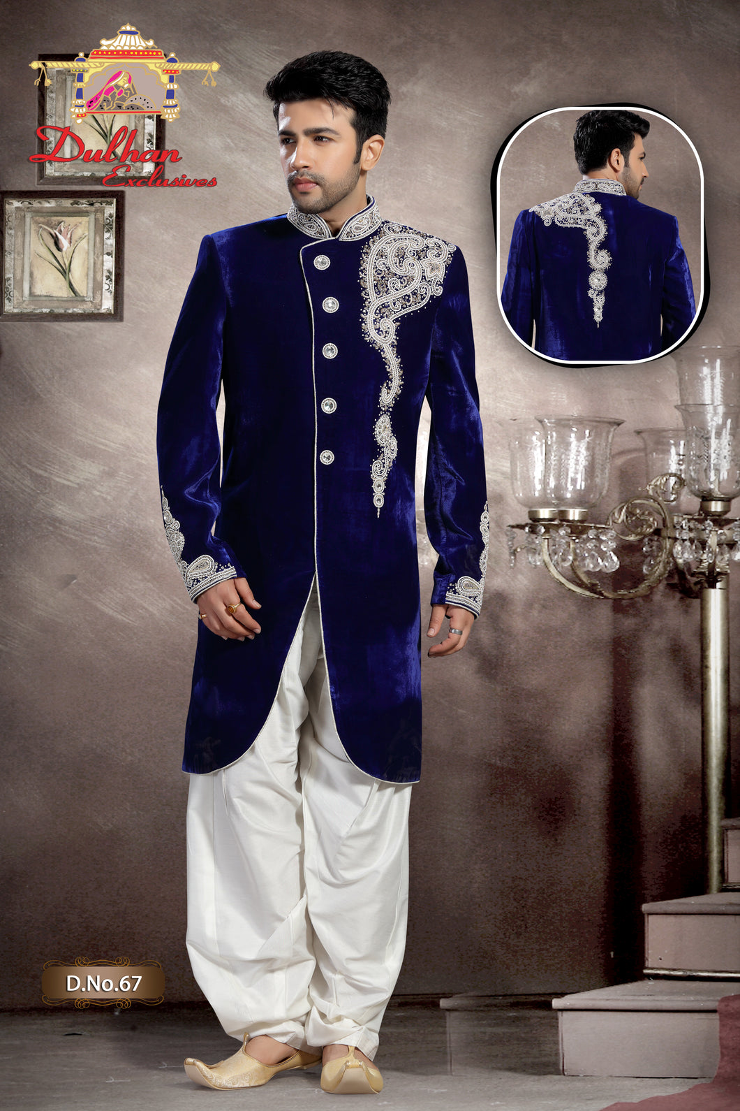 Designer Navy Blue Velvet Sherwani DE 67 Best Price in 2024 at