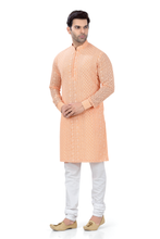 Load image into Gallery viewer, Lucknowi Chikankari Kurta Pajama Set in Peach Color
