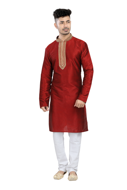 Maroon Kurta Dhupion Silk Payjama main image 1