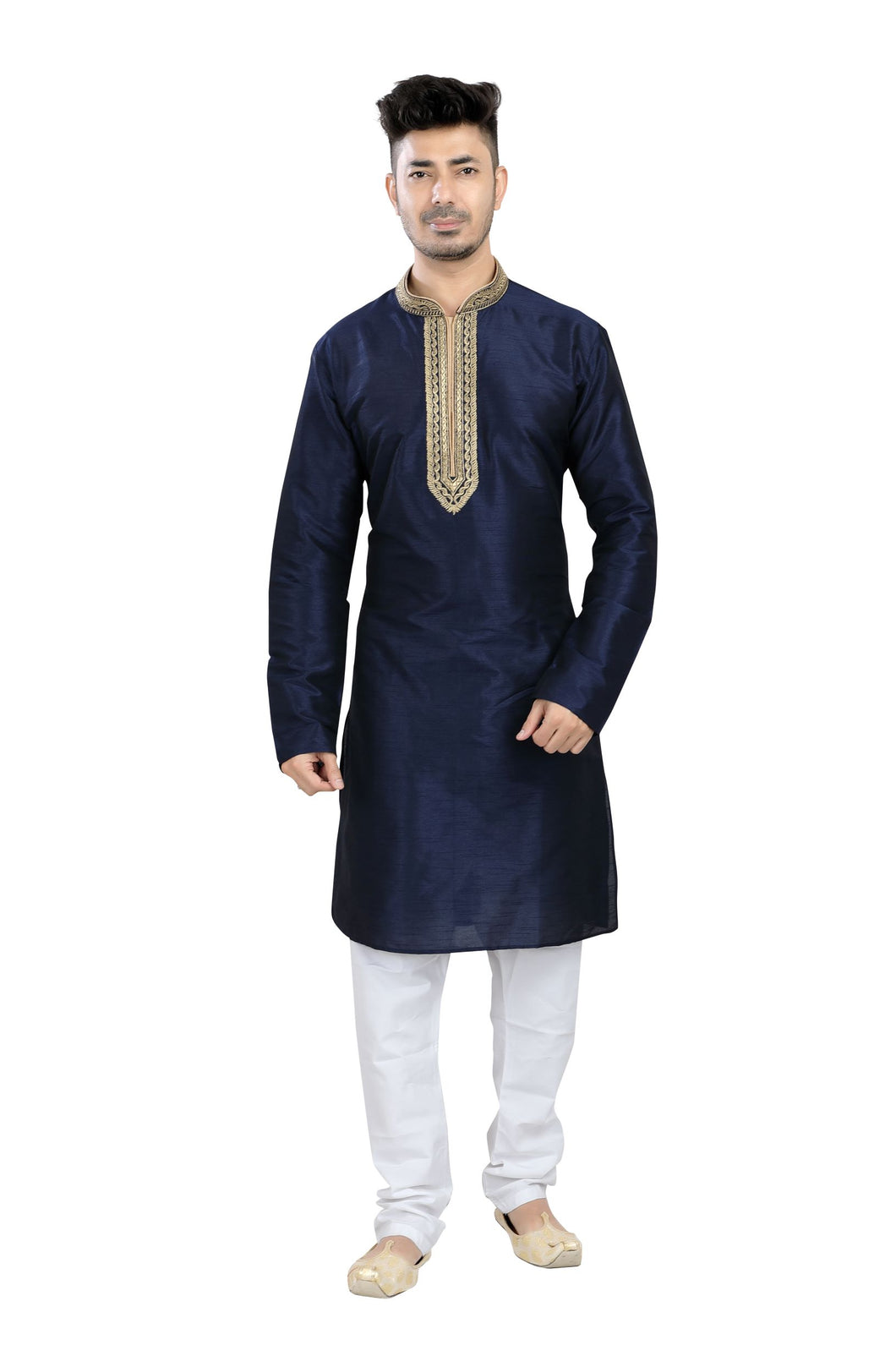 Banarasi Dupion Silk Kurta pajama set in Navy Blue