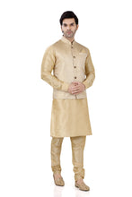 Load image into Gallery viewer, Brocade Silk  Gold Vest Coat with Gold Kurta Pajama D NO MO-126
