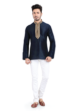 Load image into Gallery viewer, Banarasi Dupion Silk Short Kurta with embroidery in Navy Blue Color
